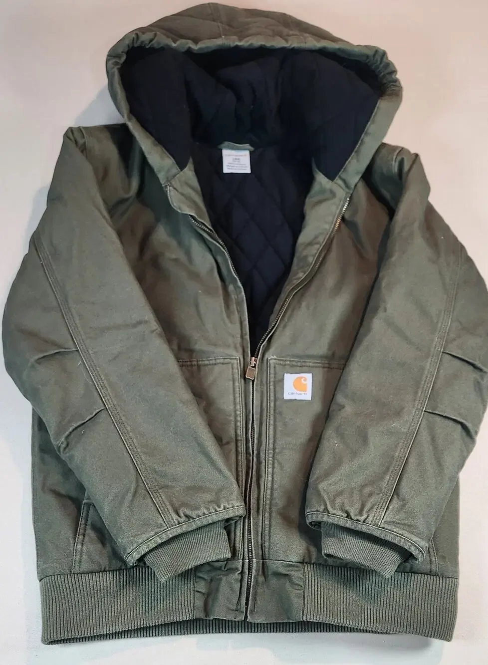 Carhartt Youth L 14-16 Olive Green Hooded Active Jacket Quilted Lined NWOT